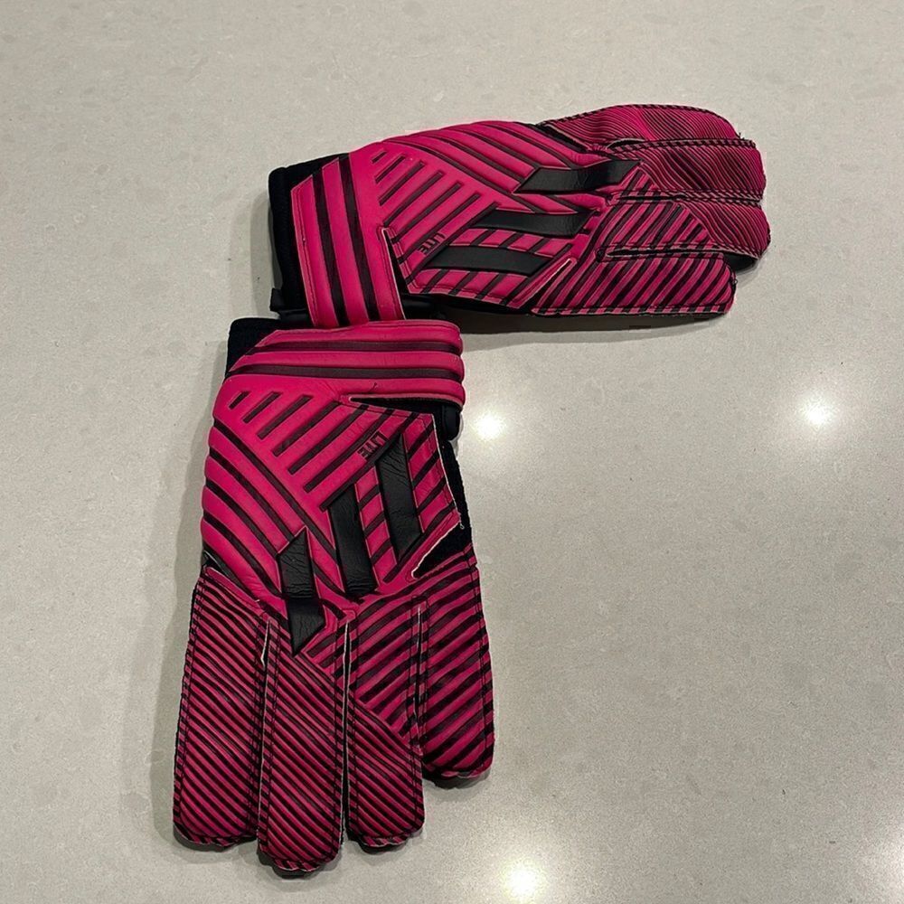 Adidas football gloves, excellent shape, pink, black, and white.